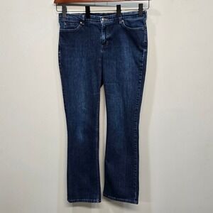 Duluth Trading Co Straight Leg Jeans Womens 14 Dark Wash Stretch Denim Mid Rise